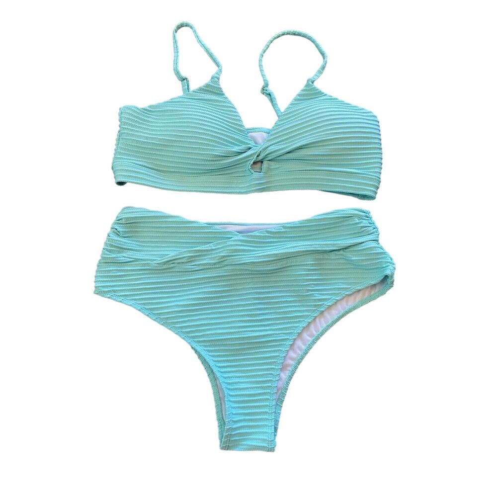 Womens Cyan 2 Piece Bikini Size XL Ribbed Material